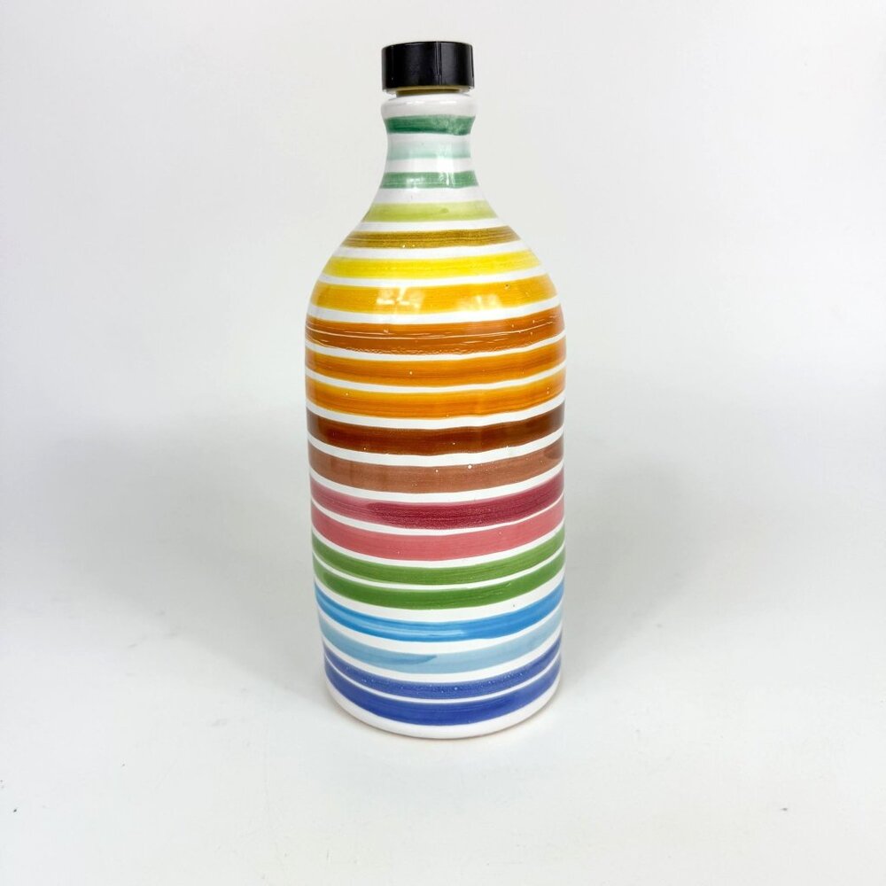 Frantoio Muraglia Italy Rainbow Striped Empty Ceramic Bottle Cork 8.75" Handmade